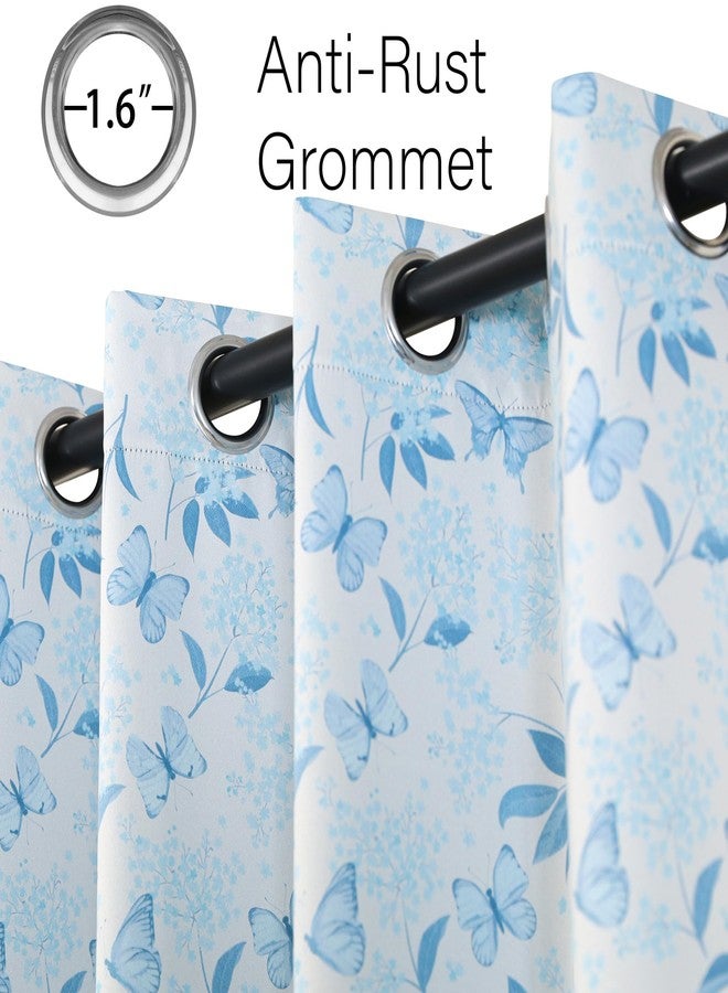 RLoncomix Blue Blackout Curtains for Bedroom Living Room 84 Inches Long Flower and Butterflies Printed Window Treatments French Country Grommet Window Drapes Set 2 Panels - Image 3